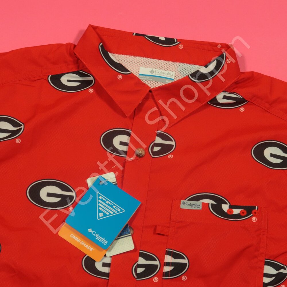 Columbia Georgia Bulldogs Mens M Red PFG Super Slack Tide AOP New